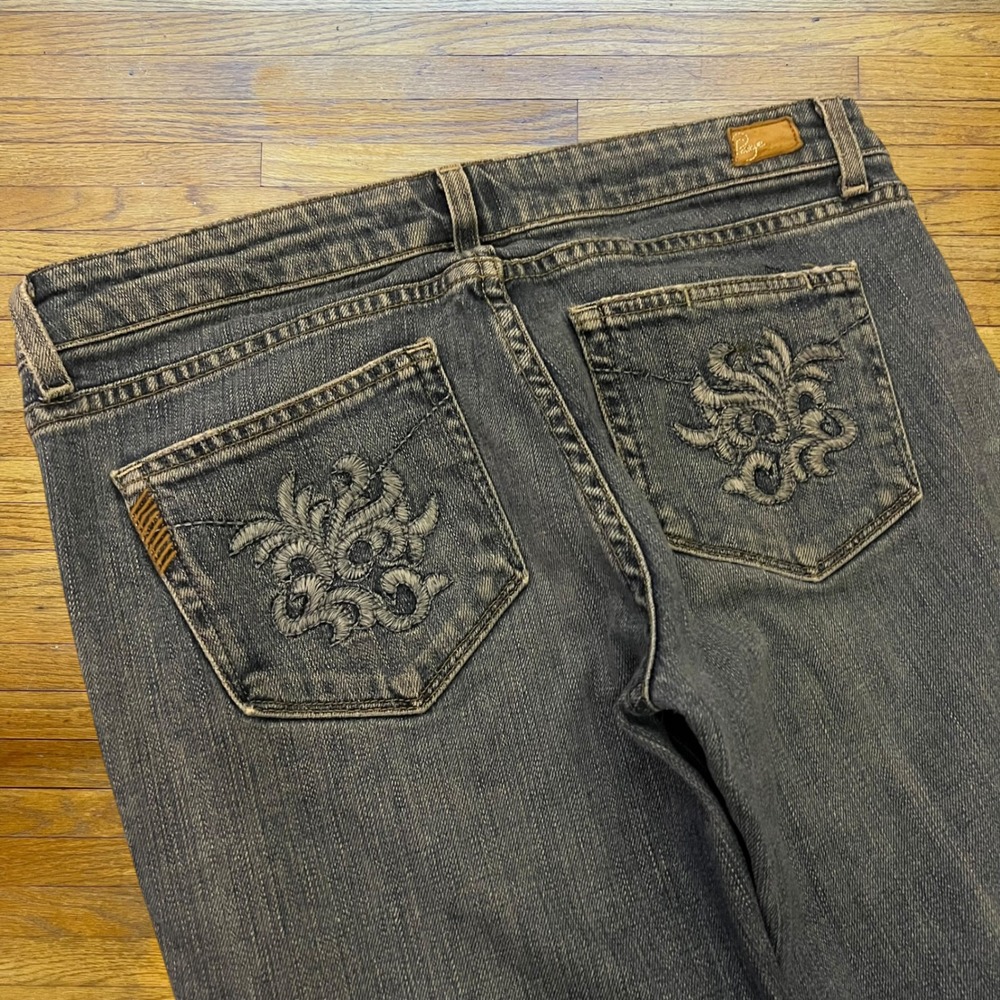 Paige Premium Denim Women 30 Flare Jeans Embroidered Low Rise Medium Wash Boho